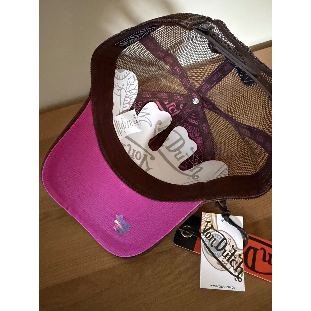 Von Dutch Sepia Stone Brown Pink Flying Eyeball Trucker Y2K Vibe NWT - Picture 6 of 8